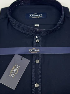 Men's Shalwar Kameez Navy with Navy Split Embroidery - Picture 1 of 2