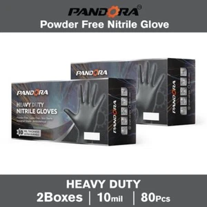 HEAVY DUTY INDUSTRIAL BLACK NITRILE GLOVE, 10 MIL, POWDER FREE, LARGE 80 PCS - Picture 1 of 7