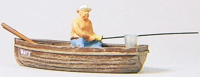 Preiser 28052 HO Scale Angler in a Boat Fisherman Fishing Plastic Figure - Image 1 of 2