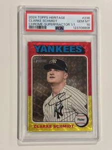 Clarke Schmidt 1/1 Chrome Superfractor PSA 10 🔥 2024 Topps Heritage Yankees - Picture 1 of 2