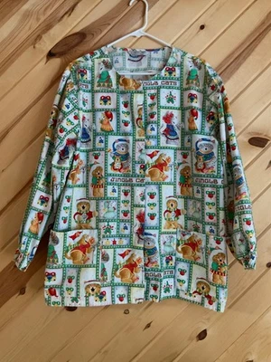 Cherokee Scrub Top Jacket Size XL (missing size tag) Cats Christmas Multicolor - Image 1 of 4