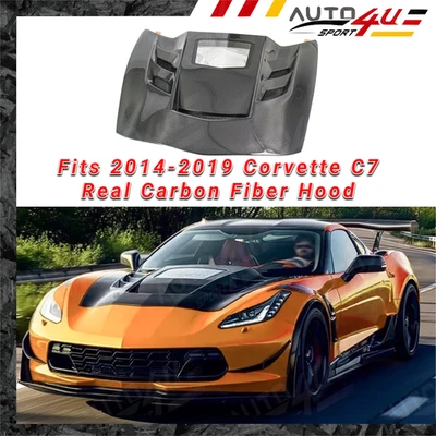 Capó del motor ventilado delantero de fibra de carbono real para Chevrolet Corvette C7 2014-2019 Foto 1 de 4