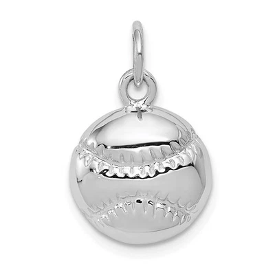 14k White Gold Polished Baseball Pendant, 12mm - Image 1 of 4