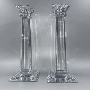 Tiffany & Co Elegant Crystal Pair of Tapered Column Pillar Candleholders - Picture 1 of 10