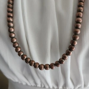 Handmade Artisan Copper Bead Necklace on Cotton Cord • 30" Long Statement Strand - Picture 1 of 4