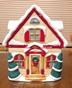 TARRO DE GALLETAS BOTE CABAÑA DE NIEVE "Hogar para las vacaciones" brillante y colorido  - Imagen 1 de 12