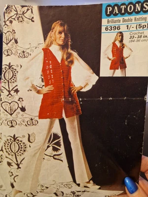 Cooy Vtg 70s Patons Cardigan Crochet Long Line Gilet Cardigan 6396 33-38” - Image 1 of 2