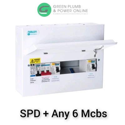 Niglon 3+3 RCD Controlled Split Load Metal Consumer Unit & SPD + Any 6 MCB's