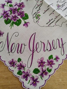 Vgt NEW JERSEY State Souvenir Franshaw Cotton Hankie Handkerchief - Picture 1 of 3