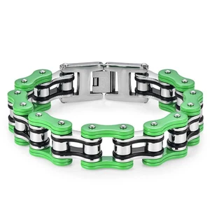 Edelstahl Herren Armband grün, Biker Fahrrad Motorrad Gliederschmuck für Männer - Bild 1 von 18