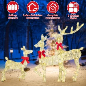 3 Piece 2D Lighted Christmas Reindeer Deer Family Set Outdoor Yard Decoration - Picture 1 of 14