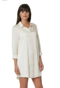 NWT NEW KENSIE LARGE LG CREAM "HI" EMBROIDERED TUNIC TOP DRESS 3/4 SLEEVE - Picture 1 of 9