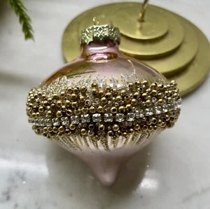 6 Jeweled Rose Gold Glass Onion 3” Christmas Ornaments Glitter Rhinestones - Picture 1 of 4