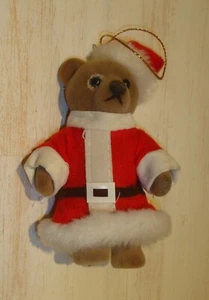 Vintage Flocked Bear Wearing Santa Suit Christmas Ornament - Picture 1 of 3
