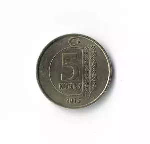 2015 Turkey - 5 Kurus - 193 - Nickel Brass - 2.9g - Picture 1 of 2