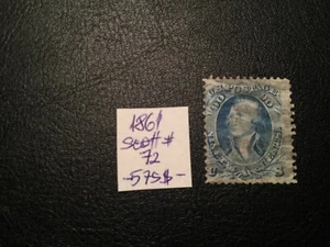 United States stamp 1861 Washington 90c blue Scott # 72 USED - Picture 1 of 2