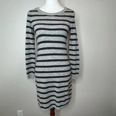 Vestido Suéter Tela Italiana BANANA REPUBLIC XS Lana Cachemira Gris Rayas Negras Foto 1 de 4