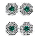 Certified 2.55ct Natural round Diamond 14k solid white gold emerald cufflinks