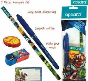 5 Stck. APSARA Avengers Kit Bleistiftspitzer Radierer BLAU Gelstift Etikett Schulpackung - Bild 1 von 3