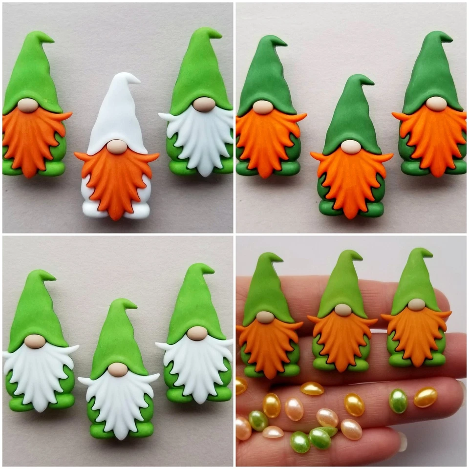 Craft Buttons IRISH GNOMES Gonk Leprechaun St Patrick's Day Easter Green Sewing - Image 1 of 2