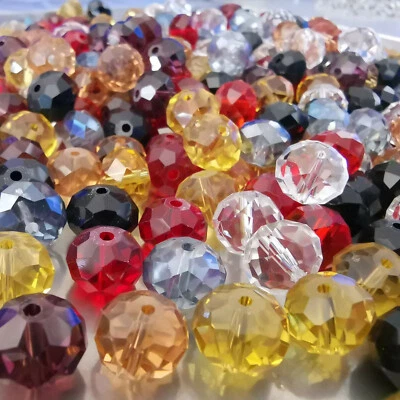 Mixed colors Crystal Glass Rondelle Faceted Loose Spacer Beads 50pcs 81012mm - Image 1 of 4