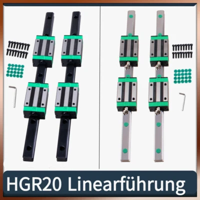 2x HGR20 Linearführung Gleitschiene Rail 200-1800mm+ 4x HGH20CA Gleitblocks CNC - Bild 1 von 4