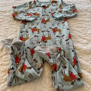 Pijama Just One You Boys azul marrón alce rojo bufanda lana manga larga 3T - Imagen 1 de 8