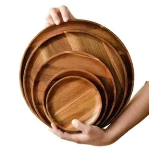 Solid wood circular home water cup, tea cup tray, wooden plate tableware - Picture 1 of 7