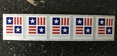 2023USA #5756 5c NonProfit Patriotic Block - Plate Coil PNC Strip of 5  #B1111 - Image 1 of 2
