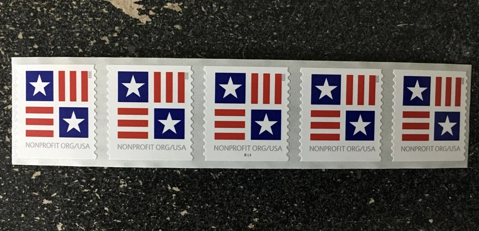 2023USA #5756 5c NonProfit Patriotic Block - Plate Coil PNC Strip of 5  #B1111 - Image 1 of 2