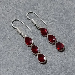 Mozambique Garnet 925 Sterling Silver Gemstone Jewelry Earrings 1.65" NS 21428 - Picture 1 of 5