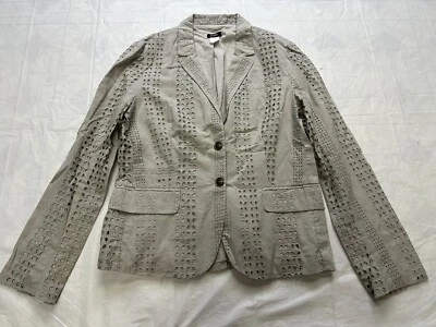Blazer J Crew Gris Taupe Ojales Talla 10 Algodón Foto 1 de 4