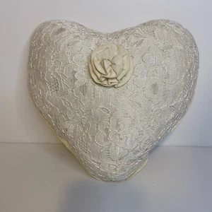 Victorian Heart Shape Pillow Lace Covered with a Rose Bridal Shabby Chic - Picture 1 of 21