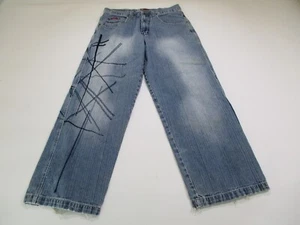 Ozoc Jeans Uomo Taglia W34 L33 Blu Dettagliato Y2K Streetwear Baggys - Foto 1 di 9