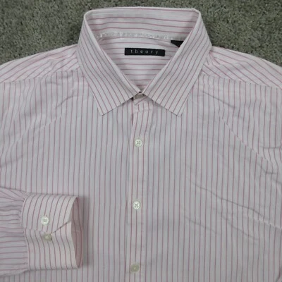 Camisa Theory Para Hombre Grande 16.5 32/33 Rosa Rayas Algodón Extendido Vestido Abotonado Foto 1 de 4