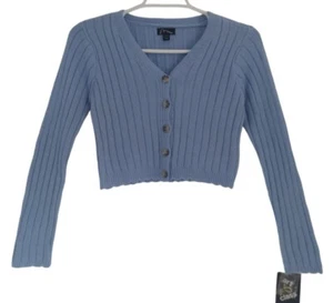 Art Class Blue Ribbed V Neck Long Sleeve Button Up Cardigan Sweater, L(10/12). - Picture 1 of 7