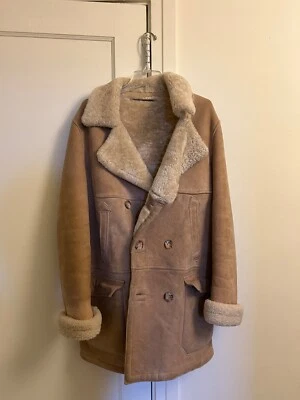 Casaco vintage real Sherpa anos 70 penny lane com revestimento externo de camurça e forrado de pele - Imagem 1 de 4