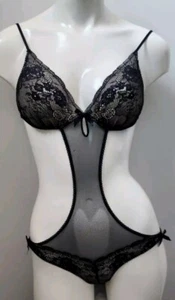 Victoria's Secret Sexy Little Things Black Mesh Lace Trim Lingerie Bodysuit! S/P - Picture 1 of 5