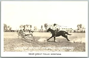 GREAT FALLS MT EXAGGERATED ROPING HOPPERS 1944 VINTAGE REAL PHOTO POSTCARD RPPC - Picture 1 of 2