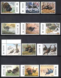 US WISCONSIN 12 TURKEY HUNTING STAMPS 1993-2004 ALL MINT NEVER HINGED - Picture 1 of 1