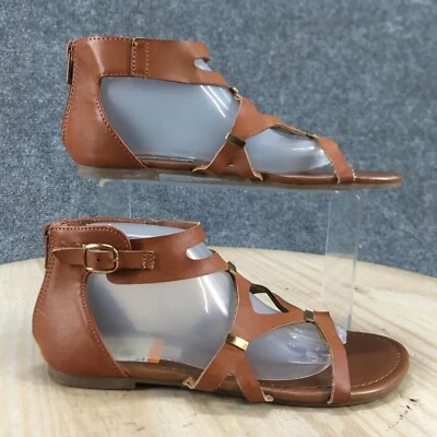 Steve Madden Sandals Youth 3 Comma Gladiator Brown Leather Casual Comfort Flats - Image 1 of 4