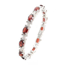 925 Sterling Silver Natural Red Garnet diamond Tennis Bracelet Size 7" Inches