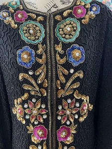 Vtg Dayton’s Women’s Blazer L Black 100% Silk Heavily Beaded Classic Oldmoney - Picture 1 of 12