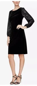 Neu mit Etikett Alex Evenings Damen schwarz Pailletten Samtmantel Kleid Größe US 8 - Bild 1 von 5