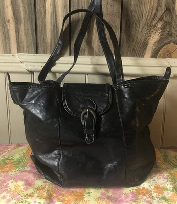 Vintage Capezio Black Faux Leather Large Tote Snap Buckle Double Handles Lined  - Image 1 of 4