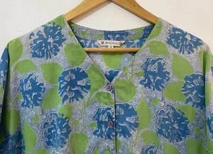 Anokhi Bright Green Blue Floral Short Sleeve Blouse UK 12 - Picture 1 of 10