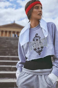 Sudadera Free People FP Movement x Everlast Gris Recortada Cuello Redondo - Imagen 1 de 7