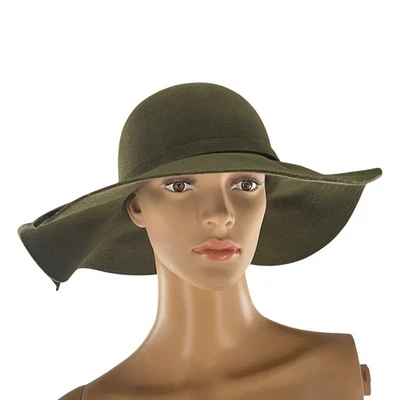 Magid Hats Olive Green Floppy Womens Fedora Wide Brim Knot Detail-Boho Festival Foto 1 de 4