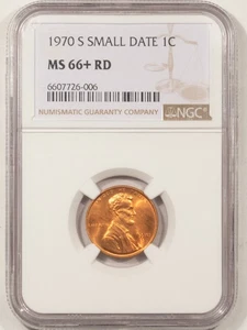 1970-S LINCOLN CENT, SMALL DATE - NGC MS-66+ RD, NICE RED, TOUGH! - Picture 1 of 3