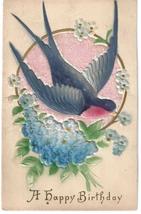 A Happy Birthday card with bluebird using 1911 Donora, Pa. flag cancel, German - Picture 1 of 2